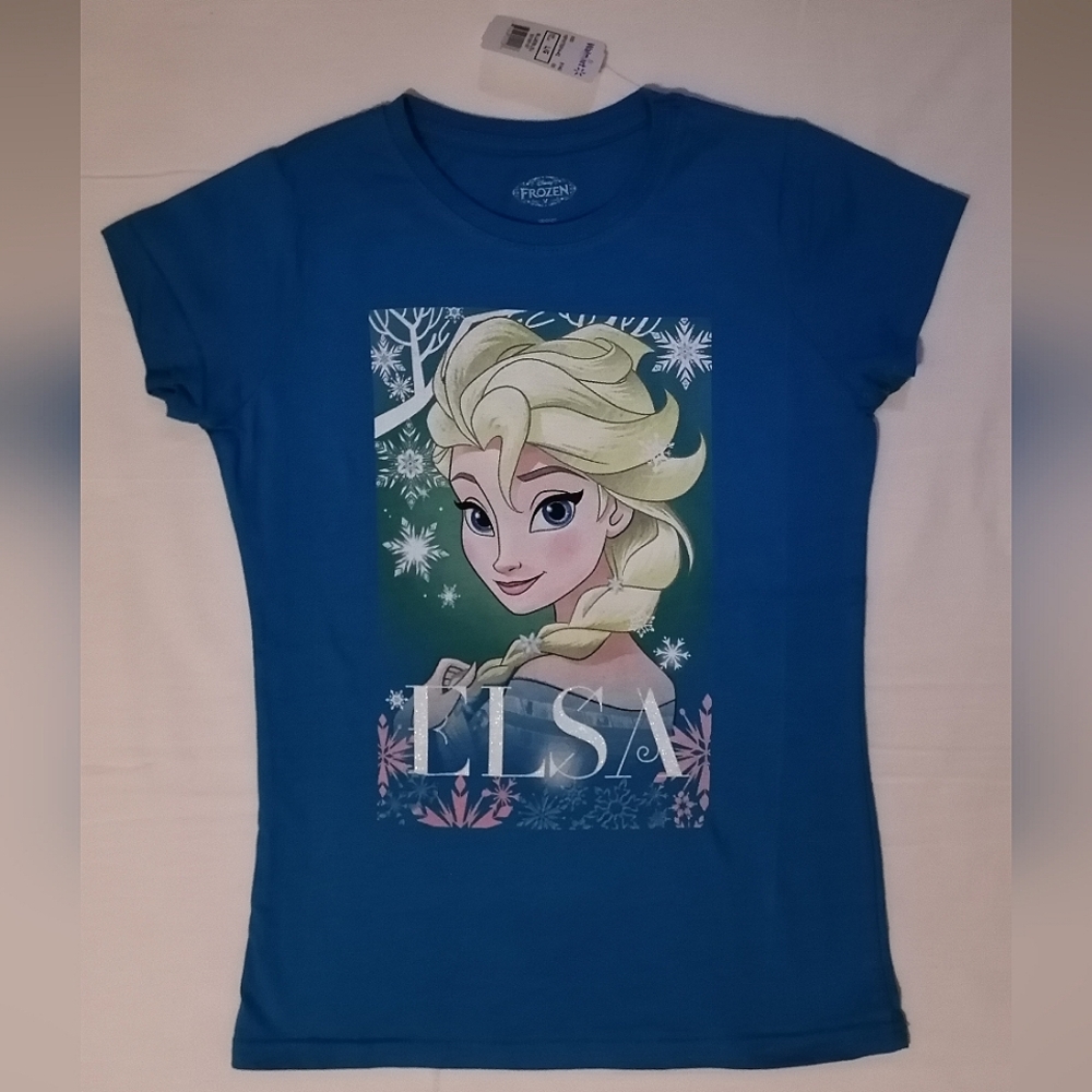 🔥SALE🔥 Frozen Elsa Sparkly Girl's T-shirt Tee NWT Size Large (14)
